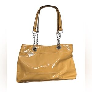 Kelly & Katie Faux Patent Leather Shoulder Purse in Muted Yellow Gold
